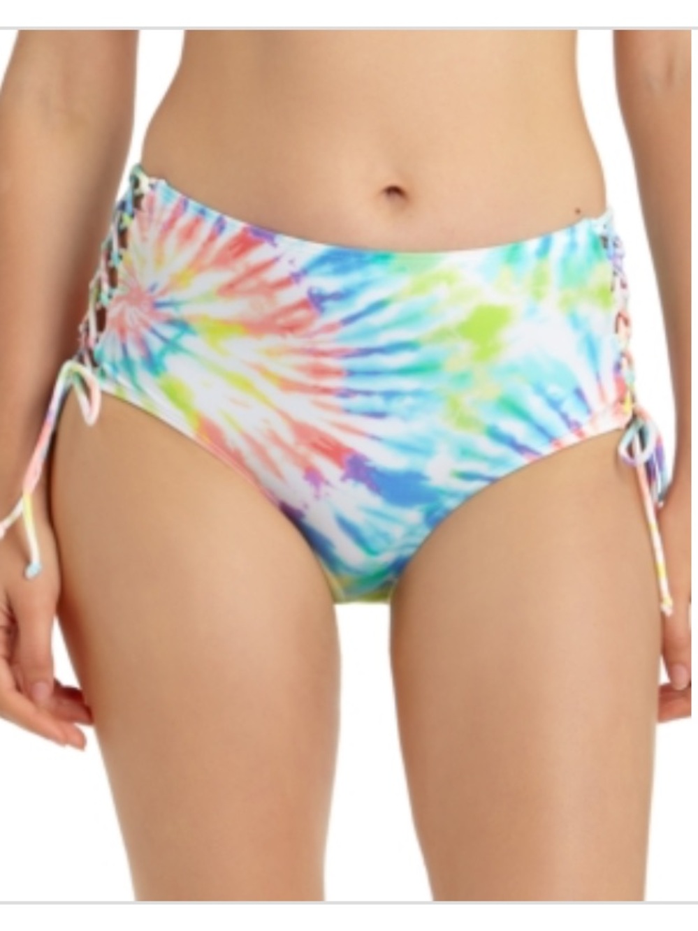 California Waves Multi-Color Tie-Dye Lace-Up Bikini Bottoms Juniors Medium 7-9